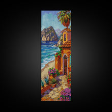 Load image into Gallery viewer, Coastal Printed Canvas Painting Framed, White Framed Wall Art of Hawaii Coast, Housewarming Gift for Her, Tall Narrow Wall Art, Modern Art