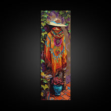 Carregar imagem no visualizador da galeria, Abstract Southwest Mexican Inspired Framed Oversized Vertical Art Print, Jalisco Style Canvas Painting Framed, Colorful Rustic Spanish Art