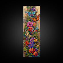 Load image into Gallery viewer, Colorful Abstract Framed Butterfly Canvas Art, Gouache Style Painting, Botanical Wall Art, Oversized Long Narrow Wall Art for Bedroom