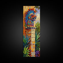 Load image into Gallery viewer, Aztec Inspired Canvas Painting Framed and Printed, Long Narrow Wall Art for Large Space, Beach House Wall Art, Tropical Wall Art Print