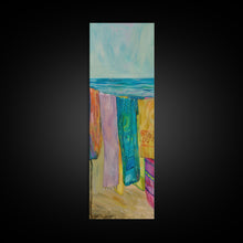 Load image into Gallery viewer, Colorful Laundry on Beach Landscape Art Print, Vertical Oversized Living Room Canvas Print Framed, Framed Wall Art for Laundry Room