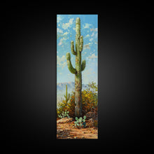 Load image into Gallery viewer, Framed Printed Acrylic Canvas Painting of Saguaro Cactus, Colorful Desert Art Print, Modern Western Wall Art Print, Office Wall Decor