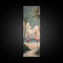 Carregar imagem no visualizador da galeria, Flamingos on Beach, Coastal Art Framed and Printed on Canvas, Modern Beach House Wall Art Print, Housewarming Gift for Her, Beach Print