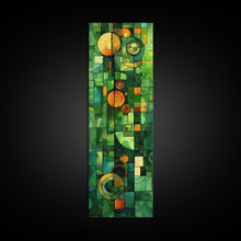 Carregar imagem no visualizador da galeria, Geometric Abstract Art in Green and Yellow Tones - Framed Canvas Print, Midcentury Modern Art, Skinny Art, Tall Art, Living Room Wall Decor, Boho Art