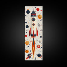Load image into Gallery viewer, Art Deco Rocket Ship Atomic Age Wall Art, Retro MCM Inspired Framed Canvas Print, Mid-century Modern Nursery Decor