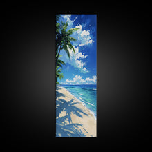 Load image into Gallery viewer, Crystal Clear Waters And Palm Trees On A Sandy Beach Skinny Art Framed Canvas Print For Bedroom Or Guest Room Decor
