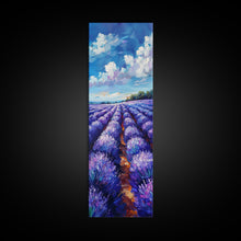 Carregar imagem no visualizador da galeria, Expansive Lavender Fields Under a Bright Sky, Skinny and Tall Art, Bold Framed Canvas Print, Landscape Wall Art