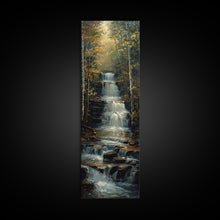 Load image into Gallery viewer, Beautiful Stream Cascading Waterfalls In The Forest at Golden Hour, Framed Canvas Print, Boho Style Landscape Painting Print