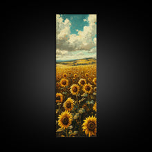 Cargar imagen en el visor de la galería, Bright Sunflowers Field Warm Countryside Farmhouse Wall Art Framed Canvas Print Tall Art Ukiyo-e Japanese Style Art