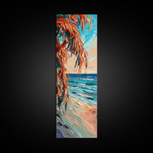 Carregar imagem no visualizador da galeria, Expressive Coastal Shoreline Landscape in Blue and Orange, Abstract Painting on Framed Canvas Print, Perfect for Beach-Themed Wall Art
