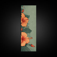 Cargar imagen en el visor de la galería, Bright Hibiscus Flowers Ukiyo-e Inspired Art, Framed Canvas Print Ideal for Tall Skinny Spaces, Japanese Floral Design