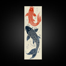 Load image into Gallery viewer, Elegant Koi Fish in Minimalist Japanese Art Style, Tall and Skinny Framed Canvas Print for Ukiyo-e Art Lovers