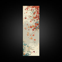 Load image into Gallery viewer, Autumn Maple Leaves in Japanese Garden Ukiyo-e Style Art Skinny Framed Canvas Print with Subtle Color Palette
