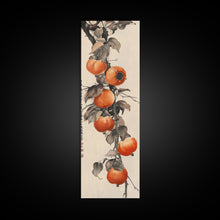 Load image into Gallery viewer, Bountiful Persimmons On Tree Branch Skinny Art Tall Art Framed Canvas Print Japanese Style Art Ukiyo-e Art Wood Block Print Seasonal Natural