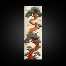 Carregar imagem no visualizador da galeria, Curved Tree With Green Foliage Ukiyo-e Art Japanese Style Framed Canvas Print Wood Block Print Skinny Art Tall Art