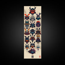 Carregar imagem no visualizador da galeria, Canvas Print Traditional Japanese Samurai Helmets Collection, Intricate Details In Warrior Masks, Bold Cultural Decor For Any Space