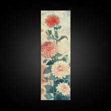 Cargar imagen en el visor de la galería, Chrysanthemums in Soft Pastel Tones on Tall Skinny Framed Canvas Print, Japanese Art Wall Decor