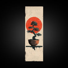 Carregar imagem no visualizador da galeria, Canvas Print Bonsai Tree Silhouette Against Red Sun, Minimalistic Japanese Style Art For Modern Home, Wall Decoration