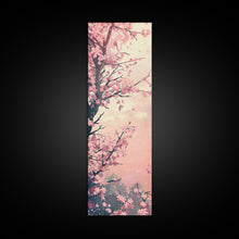 Load image into Gallery viewer, Beautiful Cherry Blossoms Blooming On Tree Branch Against Soft Pastel Background Captured Tall Framed Canvas Print Floral Home Decor