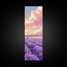 Carregar imagem no visualizador da galeria, Expansive Lavender Field Beneath a Dramatic Cloudy Sky in Warm Pastel Hues Ukiyo-e Art Japanese Framed Canvas Print Skinny Tall Art