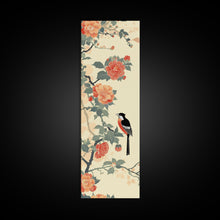 Load image into Gallery viewer, Bird Among Camellia Flowers On Light Background Skinny Art Ukiyo-e Wood Block Print Framed Canvas Print