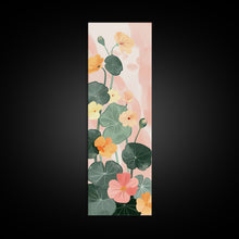 Load image into Gallery viewer, Bright And Colorful Nasturtium Flowers Ukiyo-e Style Tall Skinny Wood Block Japanese Art Framed Canvas Print