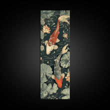 Load image into Gallery viewer, Koi Fish Swimming Gracefully Among Lotus Flowers – Framed Canvas Print Highlighting Skinny Art And Tall Art In Ukiyo-E Art And Japanese Style Art