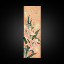 Load image into Gallery viewer, Delicate Lily Flowers Blooming In Japanese Style Ukiyo-e Art Framed Canvas Print Skinny Art Tall Art