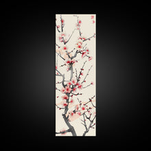 Load image into Gallery viewer, Delicate Plum Blossoms Skinny Art Tall Art Japanese Ukiyo-e Inspired Botanical Framed Canvas Print for Sophisticated Interiors