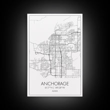 Load image into Gallery viewer, Anchorage Street Map, Alaska Map, City Map Wall Décor, Adventure Wall Art, Minimalist, Modern Art, Wall Art, Canvas Print, Canvas Wall Art