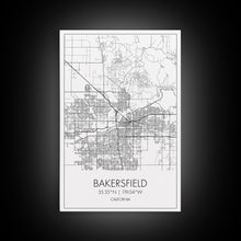 Load image into Gallery viewer, Bakersfield Street Map, California Map, City Wall Art, Home Wall Décor, Wife Gift, Minimalist Art, Wall Art, Canvas Print, Canvas Wall Art