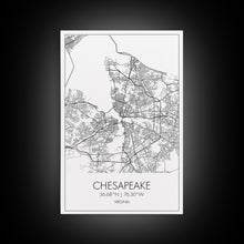 Cargar imagen en el visor de la galería, Chesapeake Street Map, Virginia Map, City Map Art, Modern Art, Wall Art, Canvas Print, Canvas Wall Art, Travel Art, Above Bed Décor