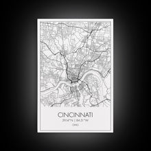 Cargar imagen en el visor de la galería, Cincinnati Street Map, Ohio Map, City Map Art, Minimalist Art, Wall Art, Canvas Print, Canvas Wall Art, Travel Wall Décor, Gift For Her
