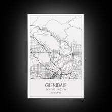 Carregar imagem no visualizador da galeria, Glendale Street Map, California Map, City Map Art, Minimalist Art, Wall Art, Canvas Print, Black And White Map, Gifts For Him, Travel Art