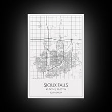 Load image into Gallery viewer, Sioux Falls Street Map, South Dakota Map, City Map Print, Minimalist Art, Wall Art, Canvas Print, Dorm Room Décor, Gifts For Her