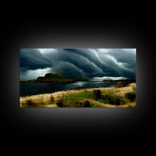 Carregar imagem no visualizador da galeria, A Thunderstorm at night over the lake, canvas print, rain storm over a lake, cool wall art, unique wall art, ready to hang canvas