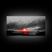 Load image into Gallery viewer, Creepy Blood moon canvas print, dark fantasy art, black and white art, Halloween, spooky art, horror landscape art