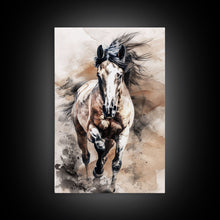 Cargar imagen en el visor de la galería, Charging Horse with Dust - Framed Canvas Print, Intense Living Room Art, Bold Bedroom Decor, Equestrian Art, Wall Art