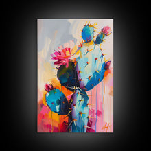 Cargar imagen en el visor de la galería, Flowering Cactus Framed Canvas Print - Desert Plant Wall Art, Living Room Decor, Modern Artwork, Unique Succulent Art for Bedroom and Office