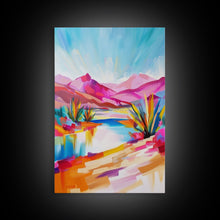 Load image into Gallery viewer, Bright Southwestern Landscape Art - Framed Canvas Print, Desert Decor, Vibrant Living Room Wall Art, Colorful Nature Scene