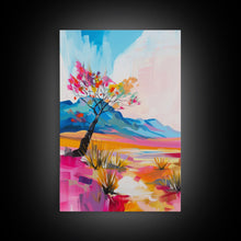 Load image into Gallery viewer, Bright Desert Tree Art - Framed Canvas Print, Southwestern Decor, Colorful Living Room Wall Art, Modern Desert Landscape