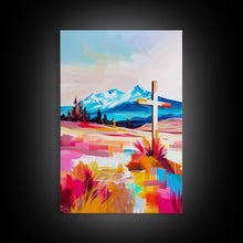 Load image into Gallery viewer, Cross with Mountain Backdrop - Framed Canvas Print, Scenic Western Art, Inspirational Wall Art for Bedroom Decor