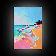 Load image into Gallery viewer, Dynamic Waves Crashing on Vibrant Beach - Framed Canvas Print, Coastal Wall Art, Ocean Vibes Decor for Living Room