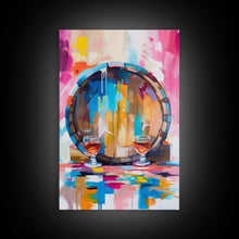 Carregar imagem no visualizador da galeria, Abstract Wine Barrel with Glasses - Framed Canvas Print, Modern Wine Art, Bar Decor, Wine Lover's Gift