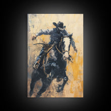 Carregar imagem no visualizador da galeria, Action-Packed Cowboy on Horseback - Framed Canvas Print, Western Wall Art, Rustic Decor, Living Room and Bedroom Art Print