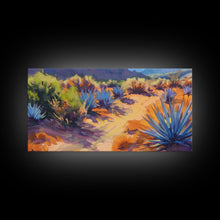 Load image into Gallery viewer, Desert Pathway with Vibrant Foliage, Perfect for Living Room Art, Framed Canvas Print, Bohemian Decor, Nature Inspired Wall Art
