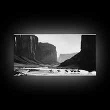 Carregar imagem no visualizador da galeria, Framed Canvas Print of Cowboys Riding through Canyon, Western Wall Art for Living Room or Bedroom, Unique Home Decor