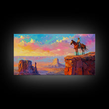 Load image into Gallery viewer, Cowboy Overlooking Monument Valley, Farmhouse Style Framed Canvas Print for Bedroom Wall Art, Rustic Home Decor, Scenic Western Landscape