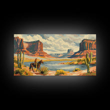 Load image into Gallery viewer, Cowboy in Monument Valley Landscape, Framed Canvas Print for Rustic Living Room Decor, Western Art for Bedroom and Home Decoration