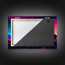 Carregar imagem no visualizador da galeria, Cute fox in an Arizona desert landscape, framed canvas print, framed wall art, synthwave art